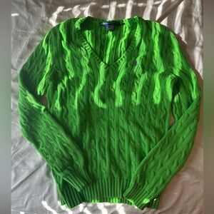 Ralph Lauren Sport Green Cable Knit V neck Sweater